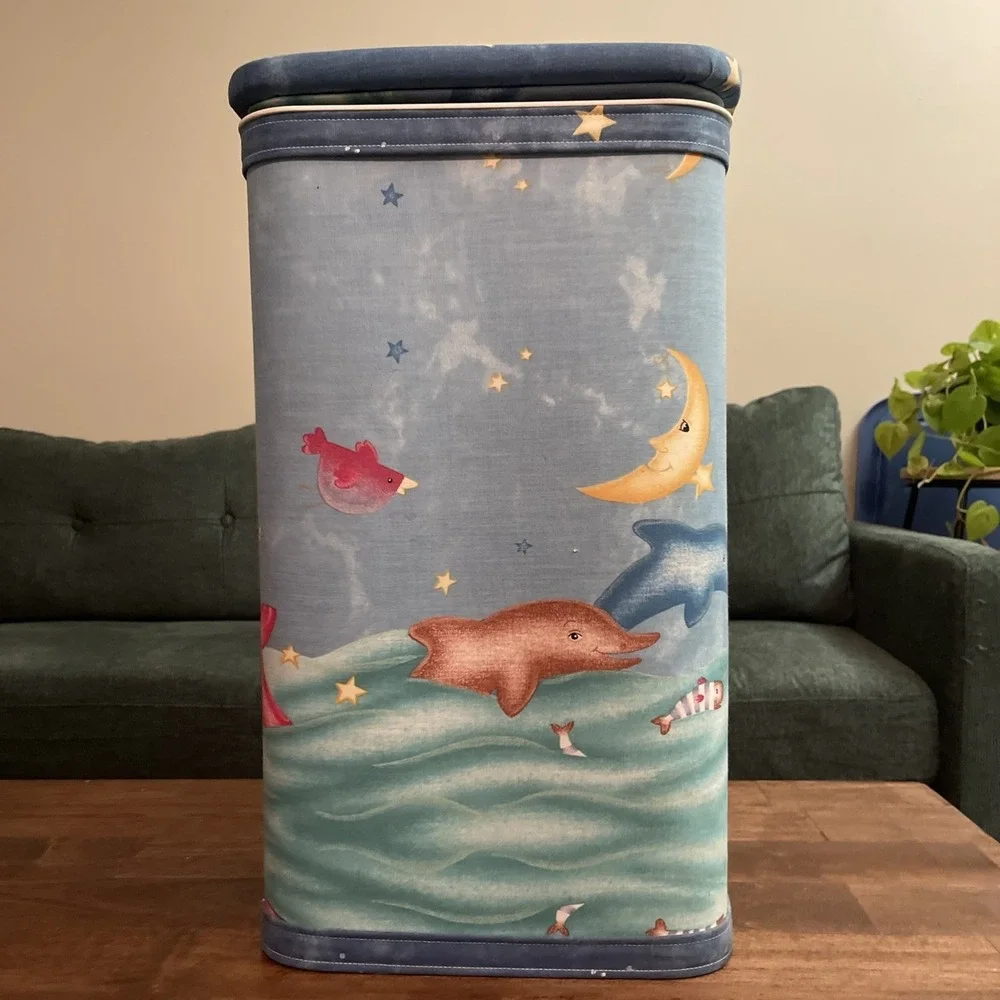 Vtg Lamont Athena Kids Clothes‎ Laundry Hamper MCM Whale Ocean Star Moon Dolphin